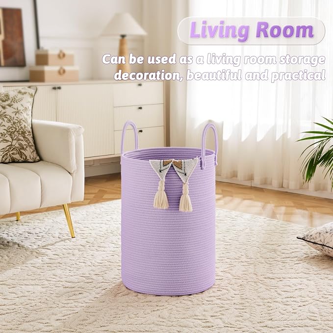 Laundry Basket, Woven Cotton Rope Laundry Hamper, 40L - Image 2
