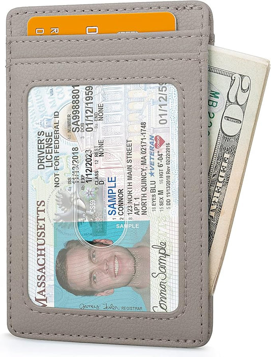Buffway Mens Slim Wallet, Minimalist Thin Front Pocket Leather Credit Card Holder with RFID Blocking for Work Travel