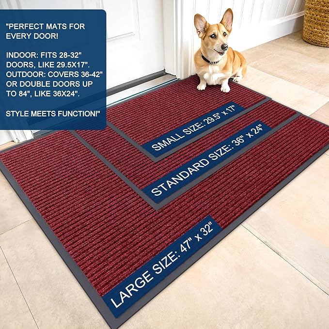 OLANLY Front Door Mat Indoor Outdoor Entrance, Waterproof Heavy Duty Doormat, Fade Resistant, Low Profile, Easy Clean Patio Porch Welcome Floor Mats for Entry, 40x32, Wine Red