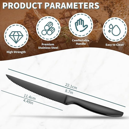 SuperCook Black Steak Knives of 12, High End Stainless Steel Steak Knives Set - Image 3