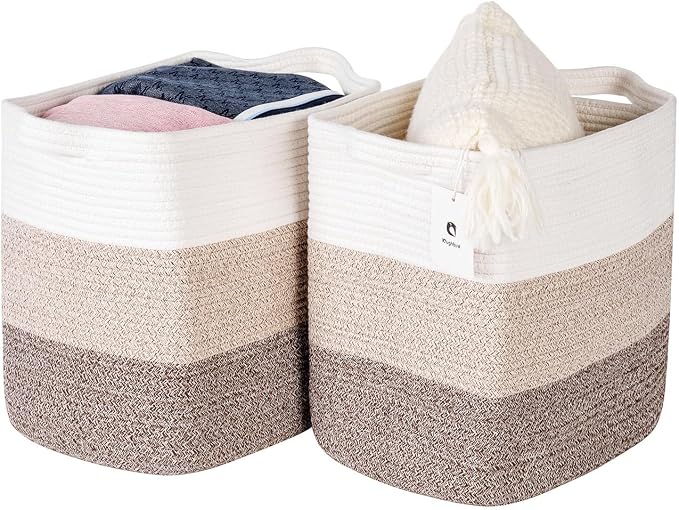 Tall Storage Bins for Clothes Fabric Cotton Rope Storage Baskets - Image 8