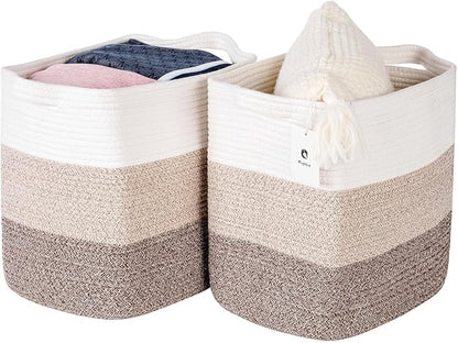 Tall Storage Bins for Clothes Fabric Cotton Rope Storage Baskets - Image 8
