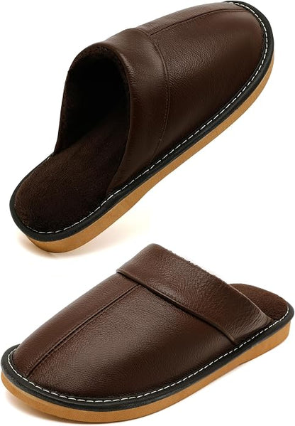 Slippers for Women Men, Genuine Leather Slippers Indoor Outdoor, Fuzzy Bedroom by Kiemorgy