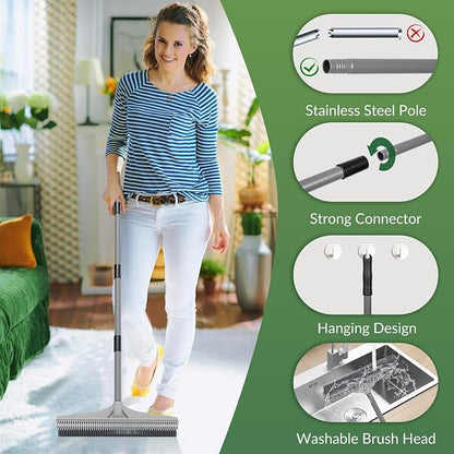 Walensee Carpet Rake for Pet Hair Removal, 2-in-1 Rubber Broom and Nylon Carpet - Image 5