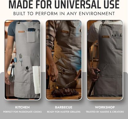Asaya Chef and BBQ Apron with Bottle Opener and Hand Towel - 10oz Cotton Canvas - Image 7