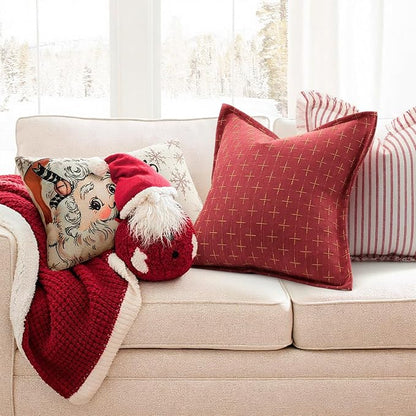 ZWJD Christmas Pillow Covers 24x24 Set of 2 Soft Polyester Textured Red Pillows - Image 2