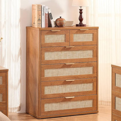 LEYAOYAO Rattan Dresser for Bedroom, Modern 6 Drawers Boho Dressers - Image 4