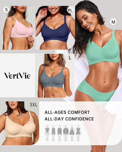 Vertvie Womens Seamless Bras No Underwire Supportive Wireless Push Up Full - Image 6