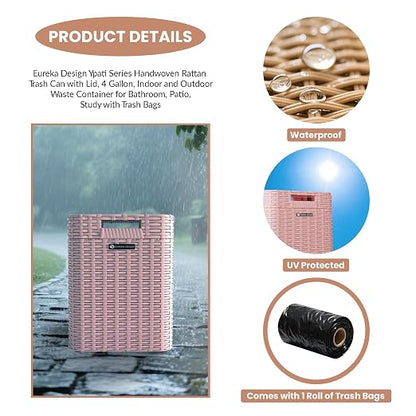 Ypati Handwoven 4 Gallon Rattan Trash Can - Image 3
