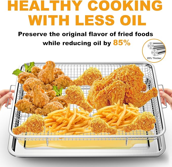 2 Pack Air Fryer Basket for Oven, Large Air Fryer Basket and Tray Stainless - Image 2