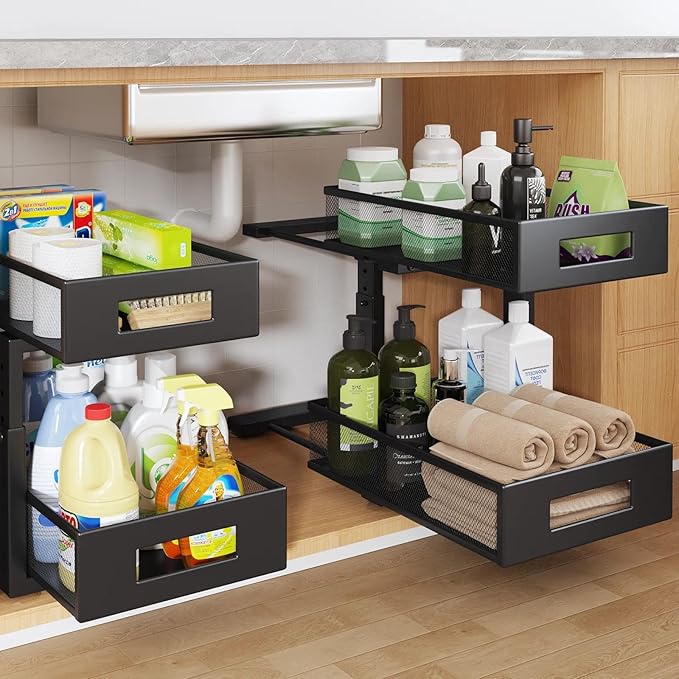 Under Sink Organizer, 2-Tier Dual Pull Out Cabinet Organizer Drawers by UnderSinkOrganizer