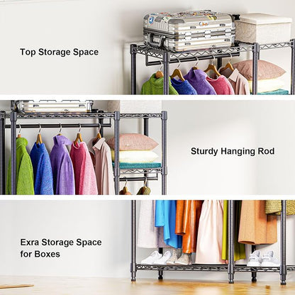 Heavy Duty Rolling Garment Rack 3 Tiers Adjustable Wire Shelving Clothes Rack - Image 3