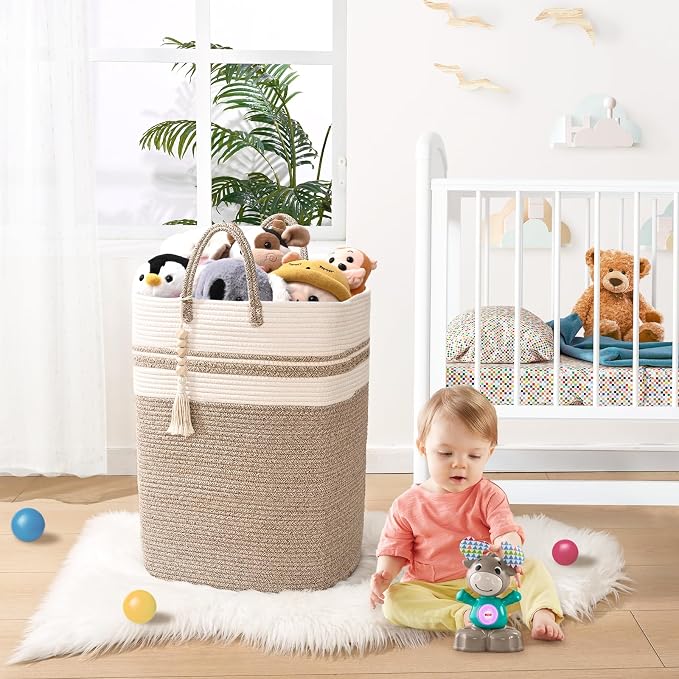 Woven Laundry Basket for Clothes, 65L Large Rectangle Laundry Hampers, Nursery - Image 5