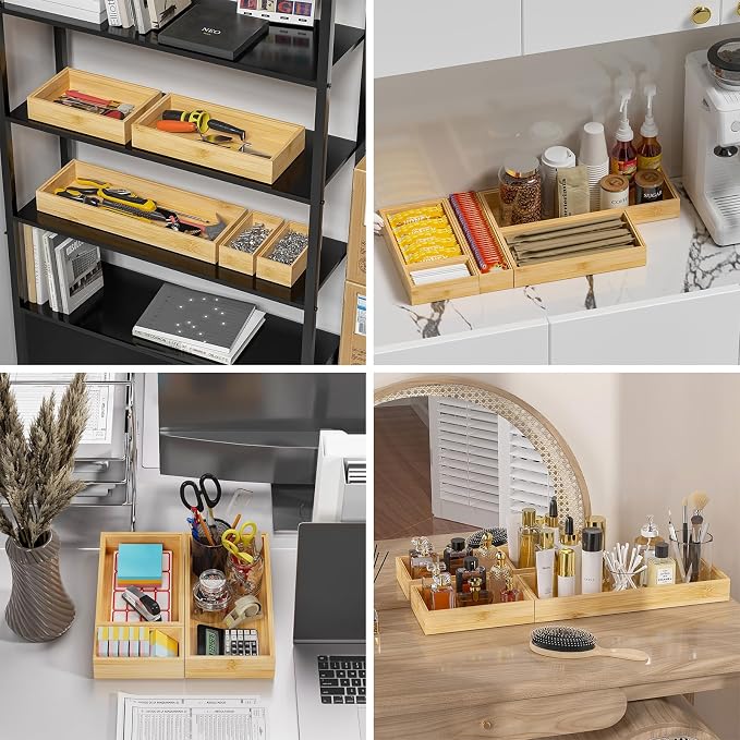 Bamboo Drawer Organizer – Set of 2 Stackable Storage Boxes, 8.3" x 2.3" x 1.77" - Image 9