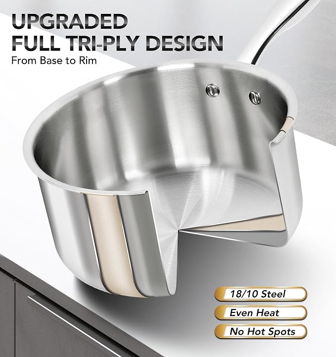 MICHELANGELO Tri-ply Stainless Steel 4 Qt Saucepan - Image 2