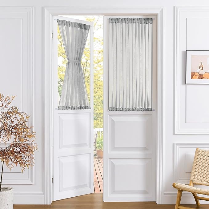 Tollpiz Short Sheer Door Curtains Closet Linen Textured Curtains Sheer Doorway by Tollpiz