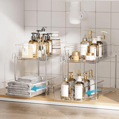 Vtopmart 4 Pack Bathroom Organizer, 2 Tier Clear Under Sink Organizers Vanity - Image 4