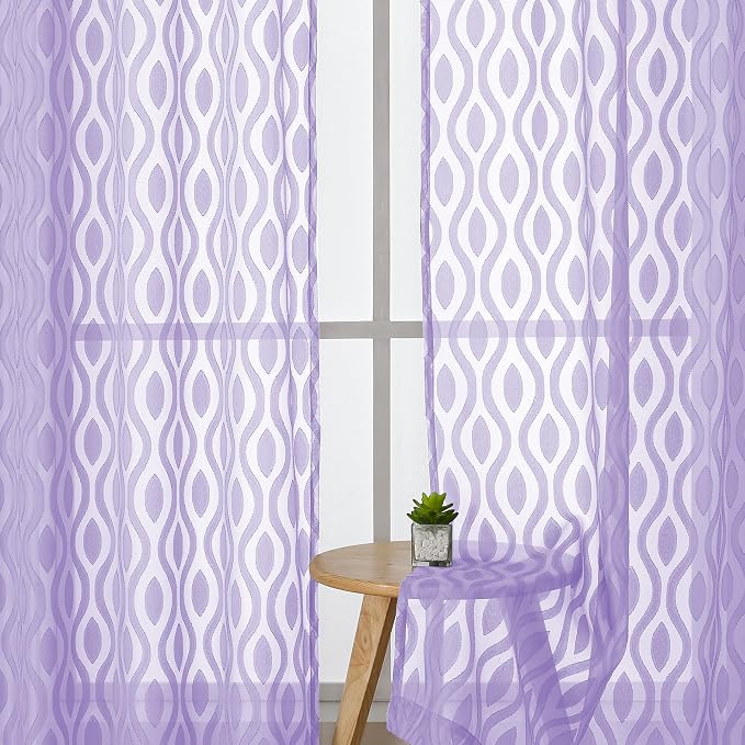 Aiyufeng Lavender Sheer Curtains Tiers 36 Inch Length, Light Filtering Soft - Image 3