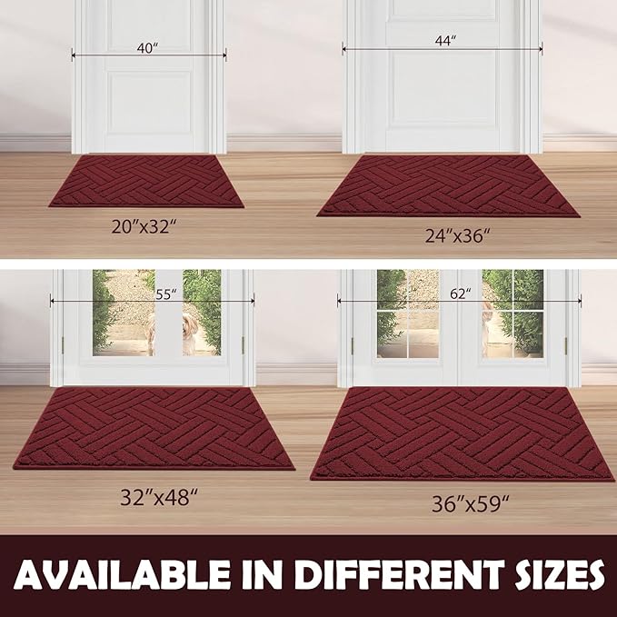 Door Mat Indoor Doormat, Entryway Rug Door Mats Non-Slip Rubber Backing,Heavy Duty Low-Profile Entrance Rugs, Absorbent Resist Dirt Doormats Floor Door mat for Entryway,Red 36"x59"