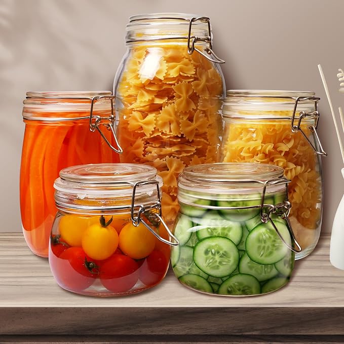 Glass Jars with Airtight Lid Set of 6, 17 floz Wide Mouth Mason Jars with Clamp - Image 3