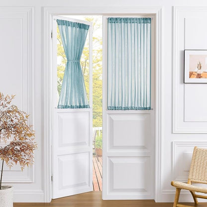 Tollpiz Small Sheer Door Curtain Closet Linen Textured Curtain Sheers Doorway by Tollpiz
