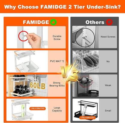 Under Sink Organizer, 2 Pack 2 Tier Under Sink Organizers and Storage, Slide - Image 3