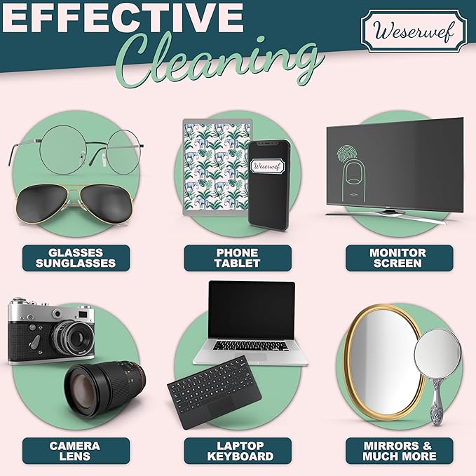 WESERWEF Design Microfiber Glasses Cleaning Cloth – Premium Cleaning Cloth for Eyeglasses, Screens, Tablets, Cameras & Lenses, 12" x 12", Ultra-Soft & Scratch-Free (Elephant)