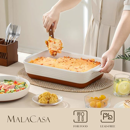 MALACASA Baking Dish with Rack, 4.8 Qt Ceramic Roasting Pan with Stainless - Image 3