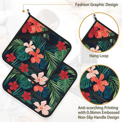 Tropic Hawaiian Hibiscus Flower Pot Holder Set of 2, Heat Resistant Potholders - Image 4