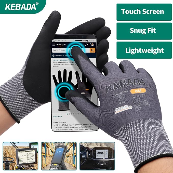 Kebada W2 Safety Work Gloves, Micro-Foam Nitrile Coated Gloves, Touchscreen - Image 4