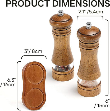 Wooden Salt and Pepper Grinder Set, Premium Oak Wood Salt Grinders Shakers - Image 5