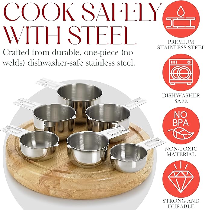Bellemain One-Piece Stainless Steel Measuring Cups Set of 6 – Nesting Metal - Image 4