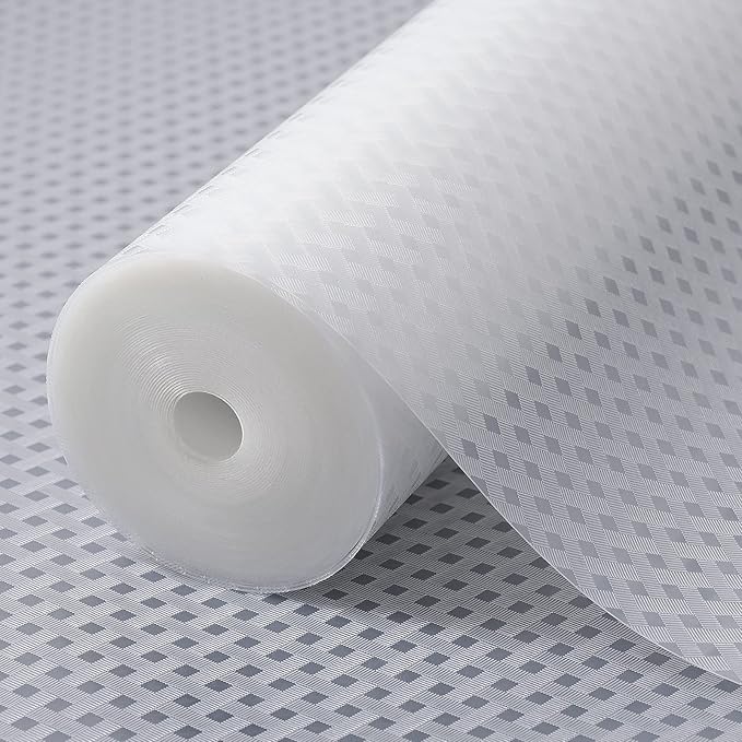 Shelf Liners for Kitchen Cabinets Refrigerator Liners Waterproof & Oil-Proof Kitchen Cupboard Liner Non-Slip Drawer Mats EVA Material Non Adhesive Fridge Liner for Shelves (23.6 x 236.2 inches, Clear)
