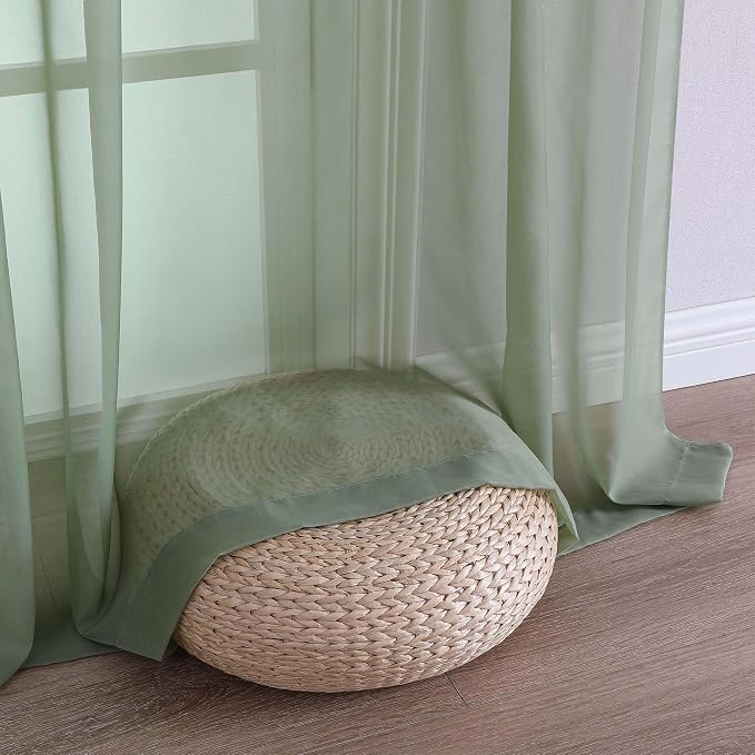Chyhomenyc Sage Green Sheer Curtains 90 Inches Long 2 Panels, Light Filtering - Image 8