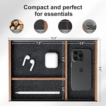 UPERGO Desk Drawer Organizer Tray, Mens Valet Made of Aluminum and Walnut - Image 6