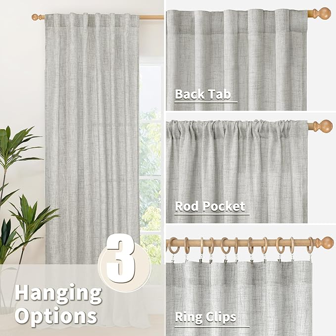 YoungsTex Light Grey Linen Curtains 90 Inch Long - Image 6