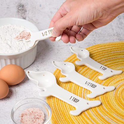 VOTUM White Dachshund Ceramic Measuring Spoon Set – Set of 4 Cute Weiner Dog - Image 5