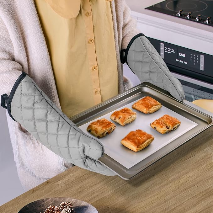 ARCLIBER Oven Mitts 1 Pair of Quilted Terry Cloth Cotton Lining, Extra Long - Image 3