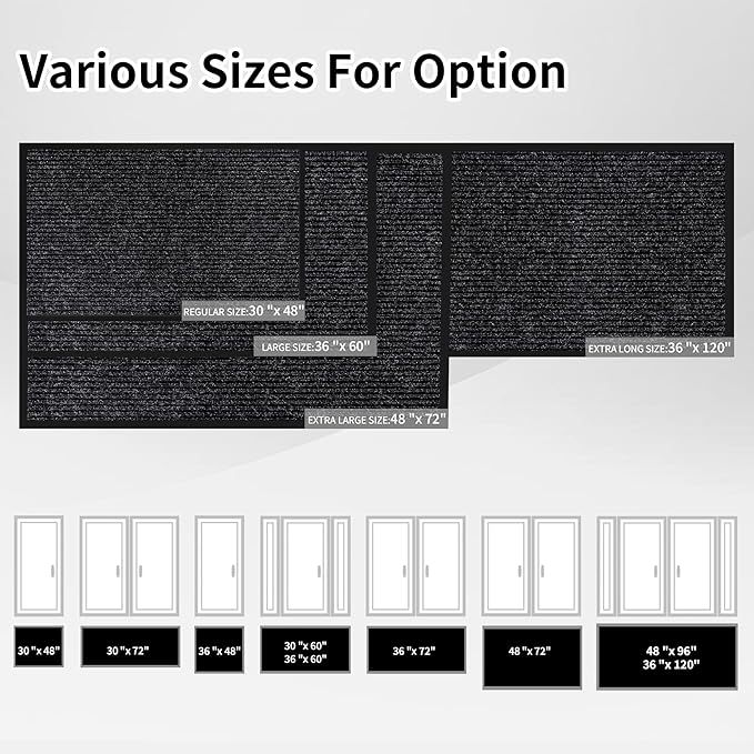 Front Door Mat Indoor Outdoor Entrance, 36" x 60" Dirt Resistant and Absorbent Door Mat, TPR Backing Non-Slip Doormats, Easy to Clean, Low Profile Welcome Floor Mat for Outside Entry