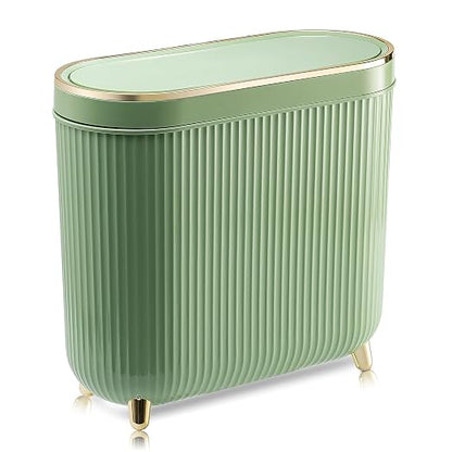 Bathroom Trash Can with Lid 3.2 Gallon Narrow Trash Can Small Plastic Trash Bin by Supteron