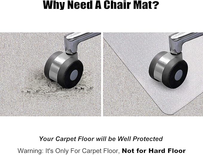 Kuyal Desk Chair Mat for Carpet, 46'' x 72'' Rectangle Transparent Mats for Chairs Good for Desks, Office and Home, Easy Glide, Protects Floors for Low and No Pile Carpeted Floors