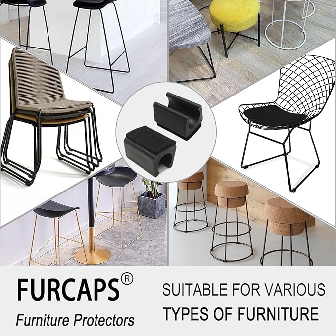 Rectangle U Shaped Chair Leg Tips Cap with Felt Pads,Furniture Feet Protectors Slide Smoothly Glides,Protect Hardwood Floor No Scratches No Noise,Fit 14mm(9/16inch) Diameter Tubular Legs (Black 8PCS)