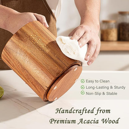 Criusia Utensil Holder 3 Pack, 360° Rotating Acacia Wood Cooking Utensil Crocks - Image 4