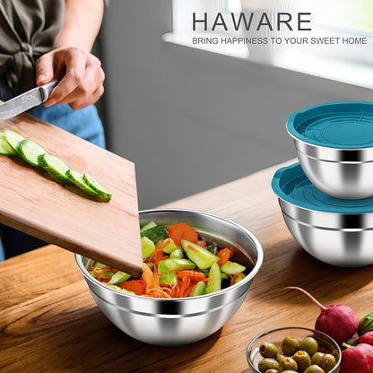 HaWare Mixing Bowls with Airtight Lids, 6-Piece Stainless Steel Salad Bowls - Image 7