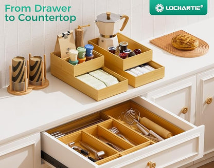 Small Bamboo Kitchen Drawer Organizer Boxes – 6" x 3" Stackable Wood Silverware - Image 7