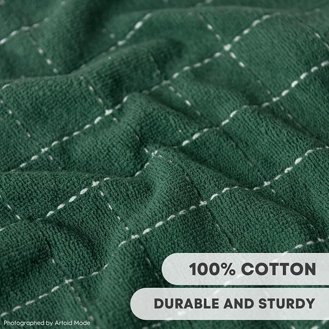 Artoid Mode Checkered Designed Cotton Green Terry Kitchen Dish Cloths, 12x12 - Image 3