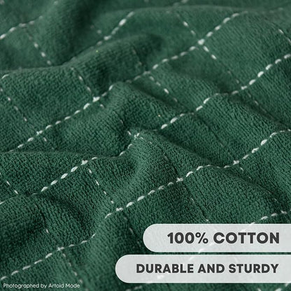 Artoid Mode Checkered Designed Cotton Green Terry Kitchen Dish Cloths, 12x12 - Image 3