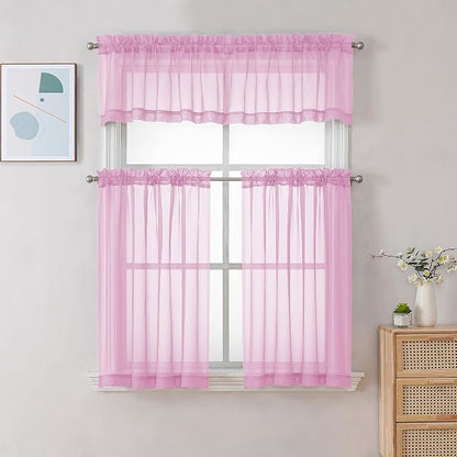 Chyhomenyc Pink Sheer Curtains 30 inch Length 2 Panels, Light Filtering Voile - Image 2