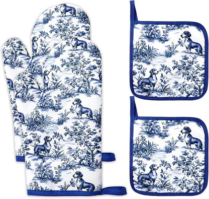 FYSUIMU 4Pcs Chinoiserie Dachshund Oven Mitts and Pot Holders Set Heat by FYSUIMU