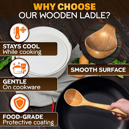 2 Pcs Wooden Ladle for Soup – 10.8×2.8" Bamboo Soup Ladle for Stews and Sauces - Image 3
